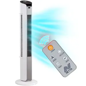 NETTA 32 Inch Tower Fan With Remote Control, Timer Quiet Cooling for Living Room, Bedroom, Office - White