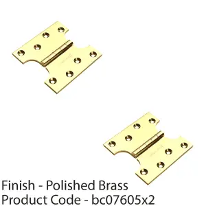 2 PACK - PAIR 102 x 102 x 4mm Parliament Hinge - Polished Brass Internal Door