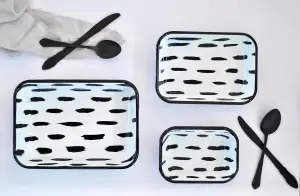 Rozi Stripe Collection Enamel 3-Piece Rectangular Serving And Roasting Dish Set