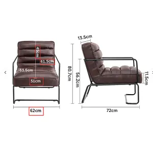 Vintage-Style Chair PU Leather Armchairs with Black Metal Frame for  Living Room in Brown