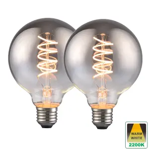 Harper Living 4 Watts G95 E27 LED Bulb Smoked Globe Warm White Dimmable, Pack of 2