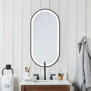 Modern Oval Anti Fog LED Wall Mirror Metal Framed 800x400mm