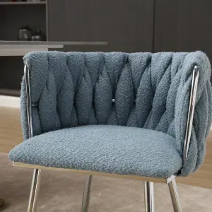 Pair of Modern Hand Weaving Dining Chairs Upholstered Side Chairs Kitchen Chairs with Armrest for Dining Room Blue