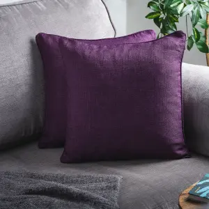 2 x Purple Cushions with Inserts - Large Square Jewel Toned Textured Zipped Covers with Hollowfibre Pads - Each 46 x 46cm