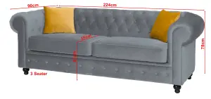 Hilton Chesterfield style Sofa Grey French Velvet Fabric 3+2 Seater Set (3+2 Seater)