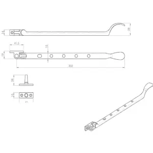 Victorian Casement Window Stay 300mm Length 2 Pins Included Polished Brass