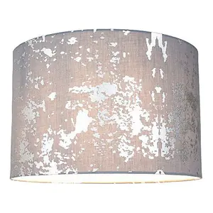 Modern Grey Cotton Fabric Lamp Shade with Silver Foil Decor for Table or Ceiling