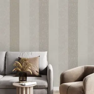 Superfresco Meadow Stripe Neutrals / Gold Plain Wallpaper