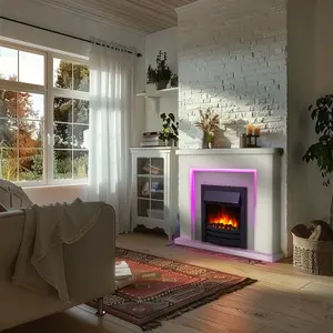 Bempton Electric Fireplace Suite - White top, Grey hearth, Black fire