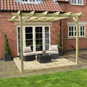 Wall Mounted Garden Pergola and Decking Kit - Wood - L420 x W420 cm - Light Green