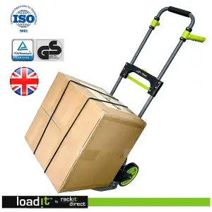 LoadIt 130kg Folding Trolley Sack Truck Barrow, Hand Truck, Moving Trolley on Wheels, Heavy Duty, Bungees, ISO 9001 & TUV GS