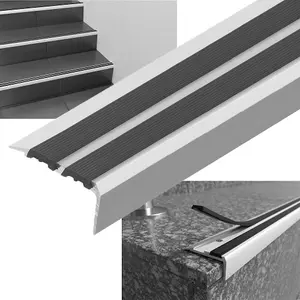 Stair Nosing Edge Trim - Cezar Anti Slip Edging Strip for Stair -Silver with Black Rubber 1m