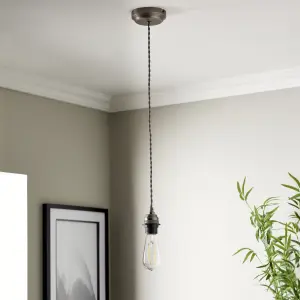 Colours Pewter effect E27 Cable light set (L)1500mm