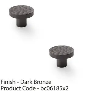 2 PACK - Slim Hammered Door Knob - Dark Bronze 38mm Round Cupboard Cabinet Pull Handle