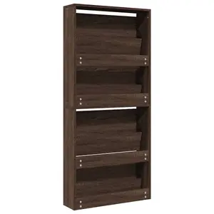 Berkfield Shoe Cabinet with Mirror 4-Layer Brown Oak 63x17x134 cm