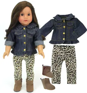 Sophia's by Teamson Kids Jean Jacket, Leggings, and Boots Set for 18" Dolls