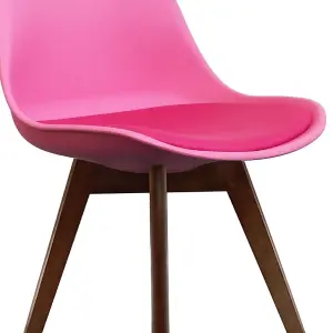 Soho Bright Pink Plastic Dining Chair with Squared Dark Wood Legs