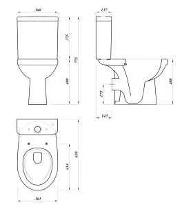 Thasos White Close-coupled Round Toilet set with Soft close seat & Close coupled cistern