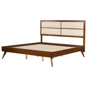 EU Super King Size Bed Dark Wood and Beige POISSY