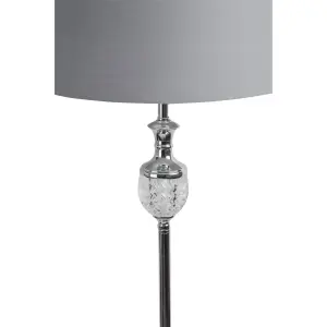 First Choice Lighting Polished Chrome with Moulded Glass Detail Floor Lamp with Grey Shade