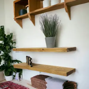 2 Floating Shelves Rustic Handmade Wall Shelving with Brackets for Kitchen Deco (Rustic Pine, 120cm (1.2m)