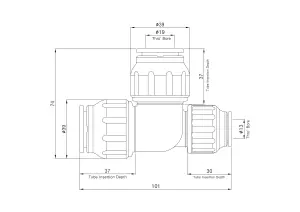 Flomasta SPT67464M White Push-fit Reducing Pipe tee (Dia)22mm x 15mm x 22mm