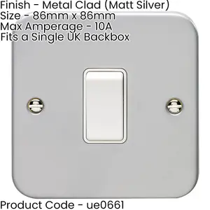 1 Gang Single 10A INTERMEDIATE Light Switch HEAVY DUTY METAL CLAD White Rocker