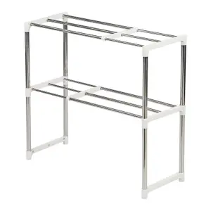 2 Tier Microwave Oven Storage Rack - Stainless Steel Costruction - Space Saver - Extendable - Kitchen Organiser - easy to clean