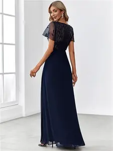 Ever-Pretty Floral Sequin Chiffon Wedding Guest Dress With Sleeves Polyester