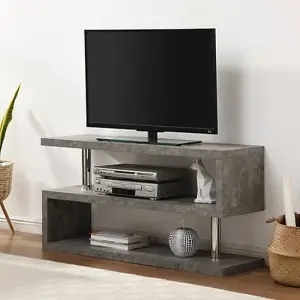 Miami TV Stand With Storage for Living Room and Bedroom, 1200 Wide, S-Shape Design, Media Storage, Concrete Effect Finish