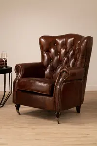 Victor Brown Leather Scroll Armchair