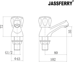 JASSFERRY Pair of Basin Pillar Taps Hot and Cold Water Bathroom Sink Knob Handle, 1/2"