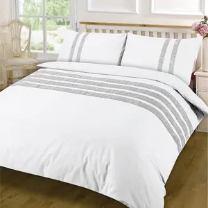 HomeSpace Direct Lace Dia Duvet Cover Set Luxury Double White Bedding Set 100% Egyptian Cotton Percale 200 Thread Count