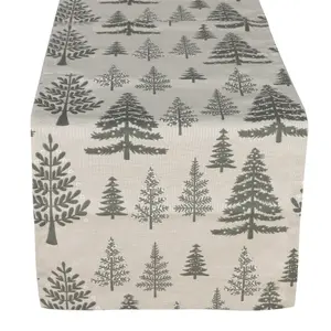 Grey Tree Print Cotton Christmas Dining Table Decoration Table Runner Table Cloth 220cm