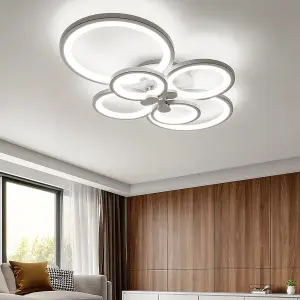 Modern 6 Light Circular LED Semi Flush Ceiling Light Fixture for Nordic Decor Cool White 75cm