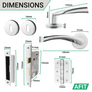 AFIT Chrome Key Lock Door Handle Set, Handles, Sash Lock, Hinges 76mm & 2 Escutcheons - Novi Range