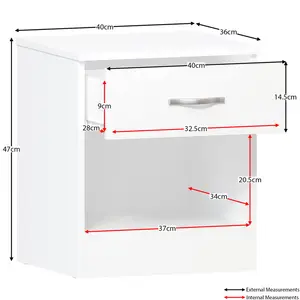 Maybery 1 Drawer Bedside Table With Open Shelf, Bedroom Storage Cabinet White