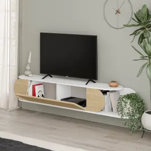 Decortie Tone Floating Modern TV Unit with 1 Drop-Door Storage White Oak 180cm