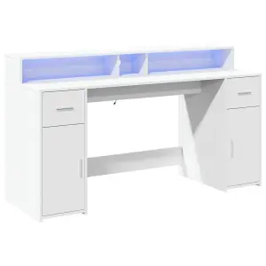 Berkfield Desk with LED Lights White 160x55x91 cm Engineered Wood