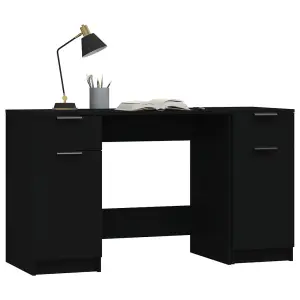 Berkfield Desk with Side Cabinet Black Engineered Wood