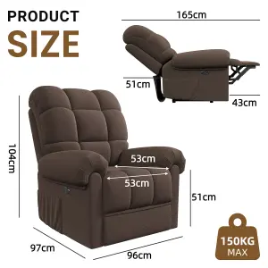 Electric Recline Sofa Chair for Adults with USB Port,Comfy Teddy Fleece Adjustable, Brown