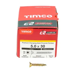 TIMCO C2 Clamp-Fix Multi-Purpose Premium Countersunk Gold Woodscrews - 5.0 x 30 (200pcs)