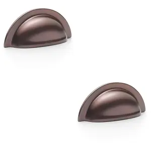 2 PACK - Ridged Cup Handle - Dark Bronze - 76mm Centres Solid Brass Shaker Drawer Pull