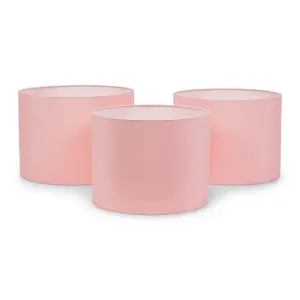 ValueLights Torbery Set of 3 - Small Medium Large Easy Fit Ceiling Light Shades Fabric Drum Lampshades - Blush Pink