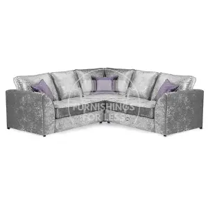 Crystal Crushed Velvet Fabric 5 Seater L Shaped Corner Sofa  Silver - Full Back