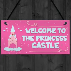 Red Ocean Princess Castle Hanging Plaque Door Playroom Bedroom Sign Gift Baby Girls Fairytale Decor