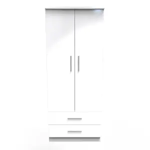 Harrow 2 Door 2 Drawer Wardrobe in White Gloss (Ready Assembled)