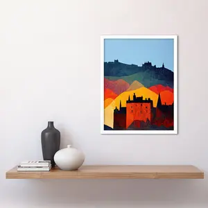 Edinburgh Autumn Scotland Modern Cityscape - Print White Framed Paper / 43cm H x 33cm W x 2cm D