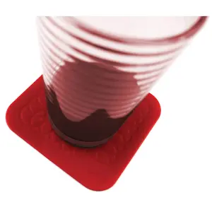 4 Pk Red Silicone Rubber Anti Slip Table Coasters - 90 x 90mm - Dishwasher Safe