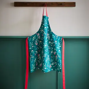 Catherine Lansfield Christmas Holly and Mistletoe Cotton 70x80 cm Kitchen Adult Apron Green